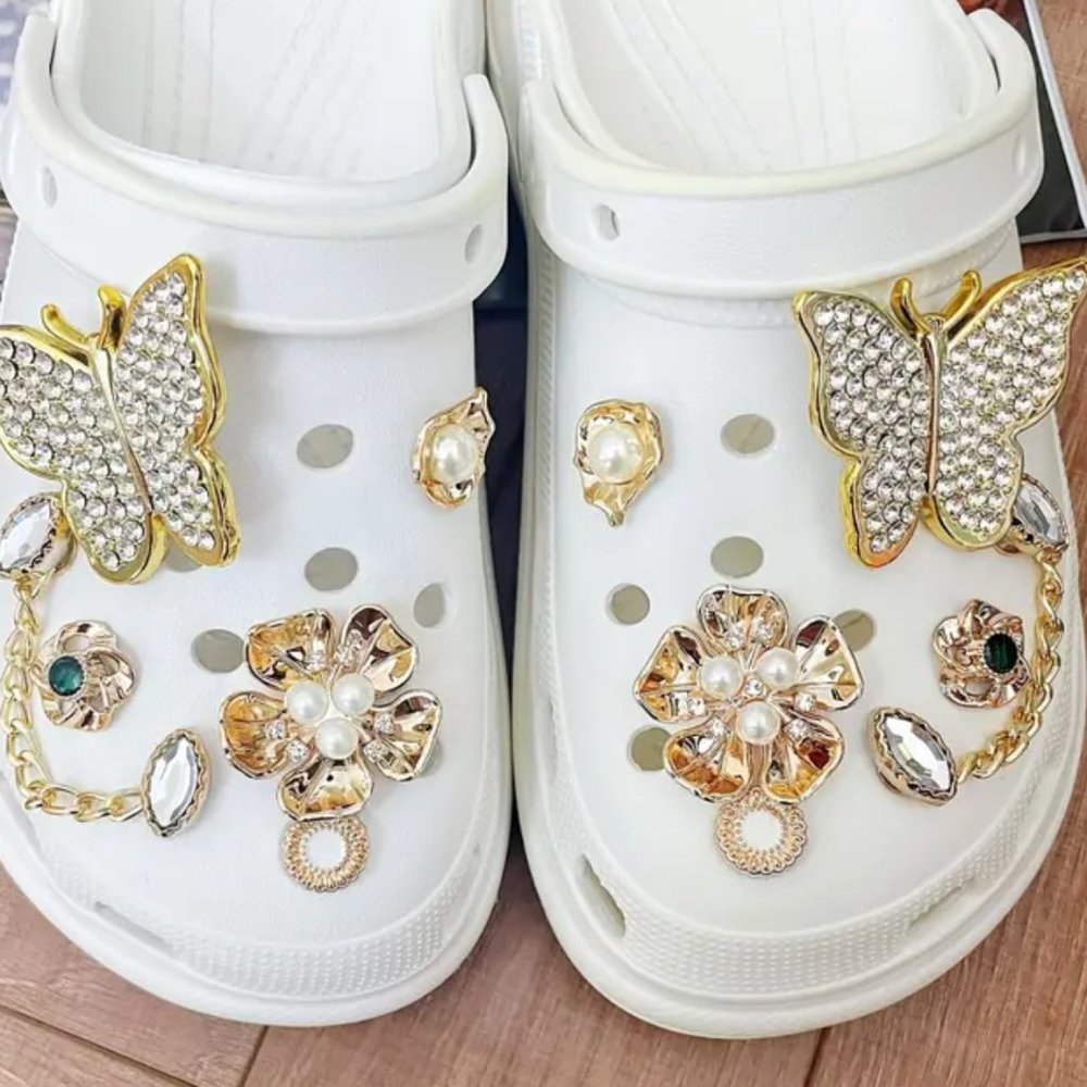 12pcs/ set bling shoe decoration charms with chains accessories for clog